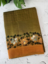 Checks Semi tussar saree with hand painting MS3432