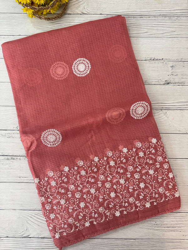 Kota checks saree with embroidery SVTS31 Peach