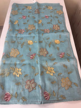 Tissue Organza saree with applique work MS15980- PastelBlue