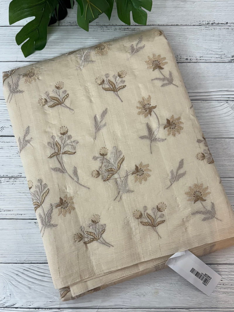 Crushed Blended tussar silk saree with embroidery- MSB7654 Beige