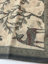 Blended linen saree with knotted embroidery and digital prints MLS4545