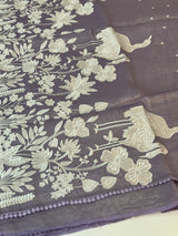 Crush Organza Applique work saree MS14997- DuskyLavender