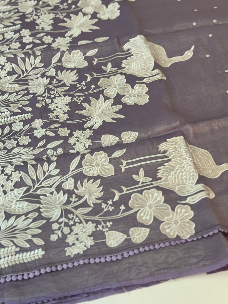 Crush Organza Applique work saree MS14997- DuskyLavender