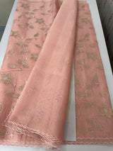 Viscose Organza saree with applique work-MSH238 PeachPink