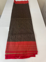 Banarasi semi katan saree with contrast border MS6665 - Black to Red