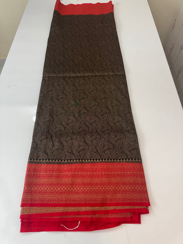 Banarasi semi katan saree with contrast border MS6665 - Black to Red