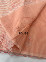 Striped Mul chanderi saree with applique borders MSH987 - Peach