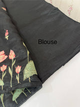 Blended Satin finish Tussar silk saree with cross-stitch embroidery- MS8179 Black