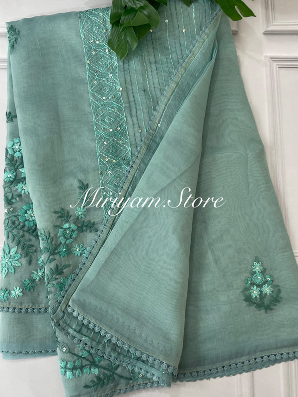 Tissue Organza saree with beautiful hand embroidery work FBLK162