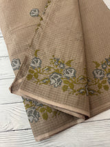 Pure Kota cotton saree with cross stitch embroidery -MKAS339 GreenishGrey