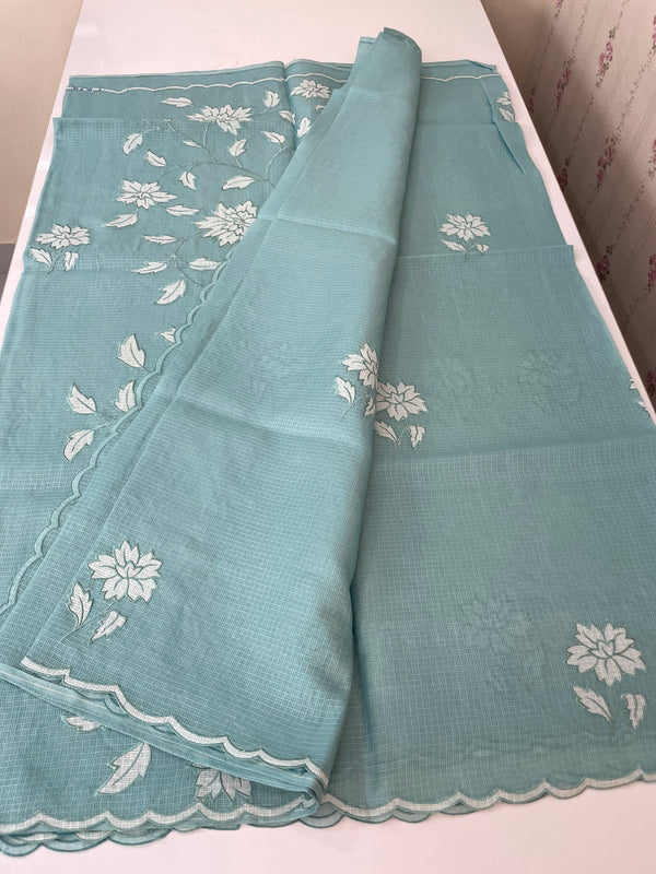 Soft kota silk saree with applique work MS14410 Blue