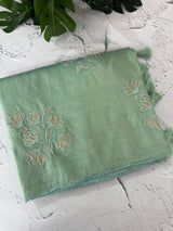 Soft Crush Organza Applique work saree with tissue applique work MS14978 CyanBlue