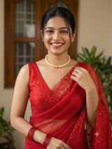 Premium Moonga Kota checks saree with embriodery borders MSH122 - Red