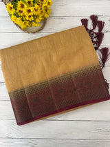 Jute silk sarees with contrast pallu & blouse MJL396