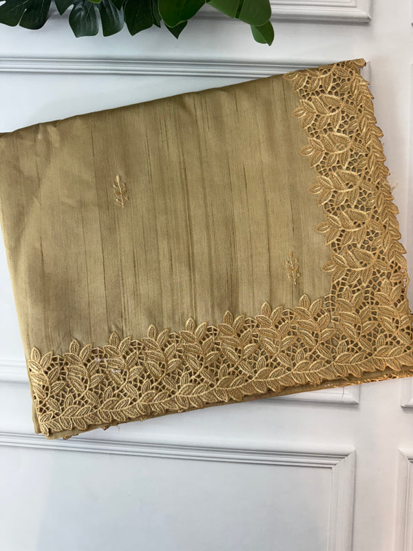 Blended tussar saree with cutwork - MSHK122 Goldencream