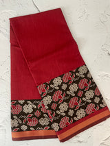 Soft semi Chanderi saree with zari border MS9871 Maroon & Black