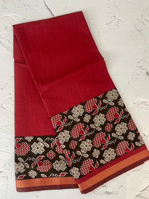 Soft semi Chanderi saree with zari border MS9871 Maroon & Black