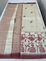 Blended tussar silk saree with embroidery- MSH490