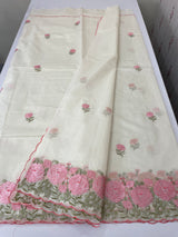 Mul chanderi embriodery saree with scalloped borders MSH176