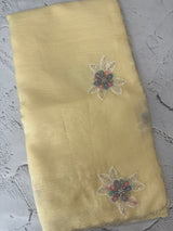 Soft crush Organza saree with applique work MBS679- ButterYellow