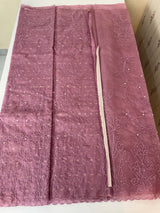 Organza saree with embroidery and pearl work - MSK54- Pastel Magenta