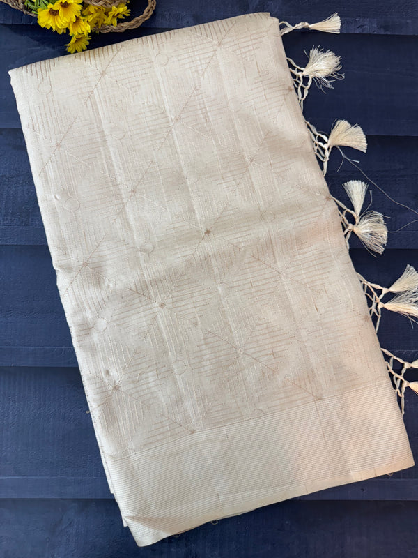 Blended tussar saree with embriodery - MS8665 Cream