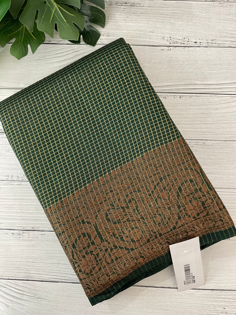 Semi silk saree with checks zari weaving MS81543- Green