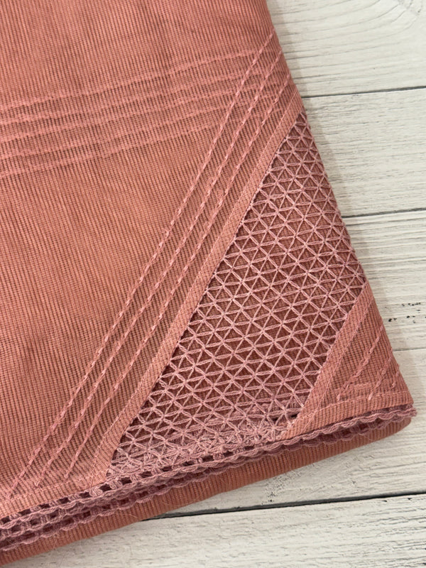 Supernet saree with crochet work and lace border MCJ5433 -Peach(Design - Diagonal Crochet)