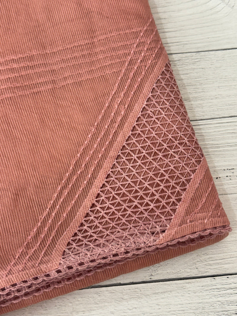 Supernet saree with crochet work and lace border MCJ5433 -Peach(Design - Diagonal Crochet)