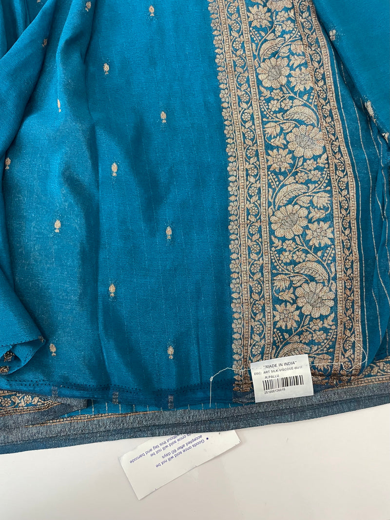 Semi banarasi Crepe Chiffon saree - MS1499 TEAL BLUE
