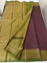 Semi silk saree with checks zari weaving MS81543- Wine to OliveGreen