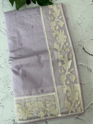Mul chanderi cotton saree with organza applique borders MSH212 - Lavender