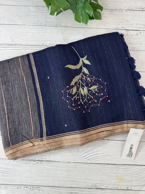 Pure linen handwork sarees MLS7854