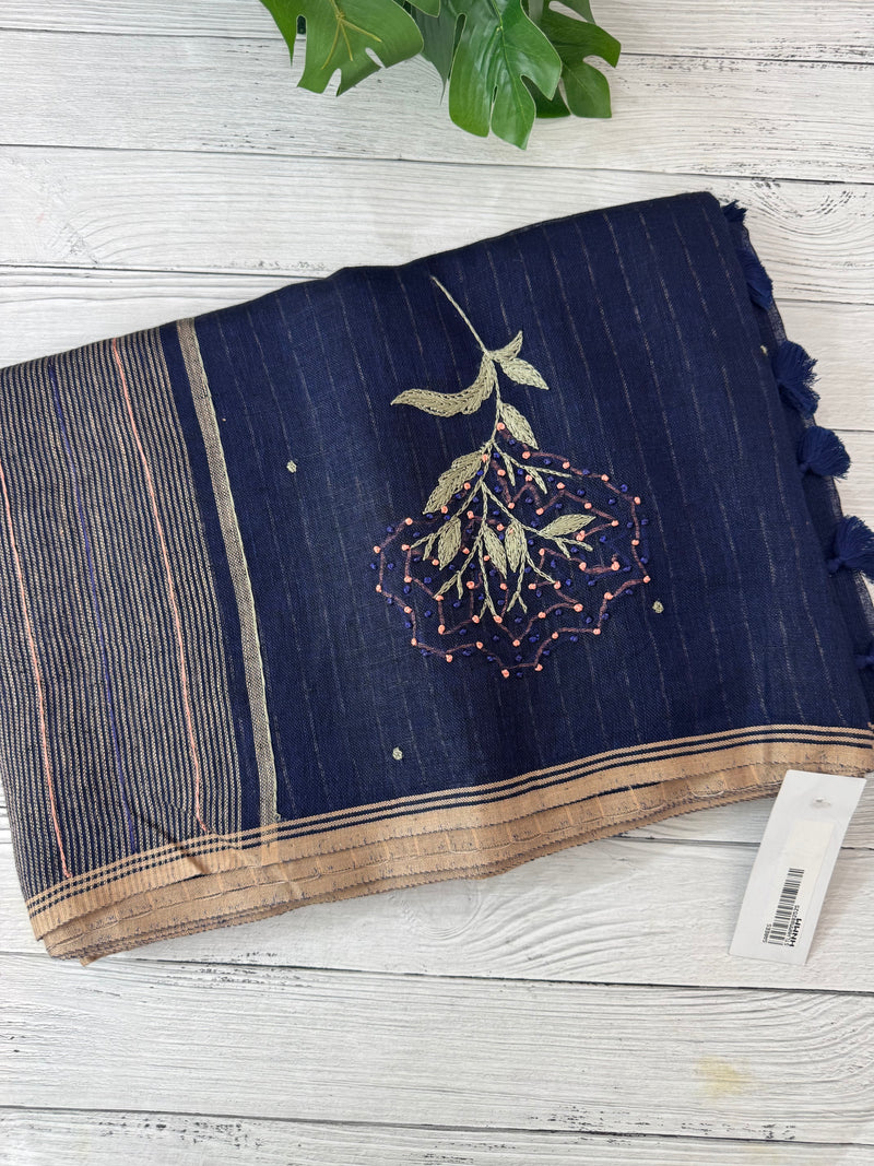 Pure linen handwork sarees MLS7854