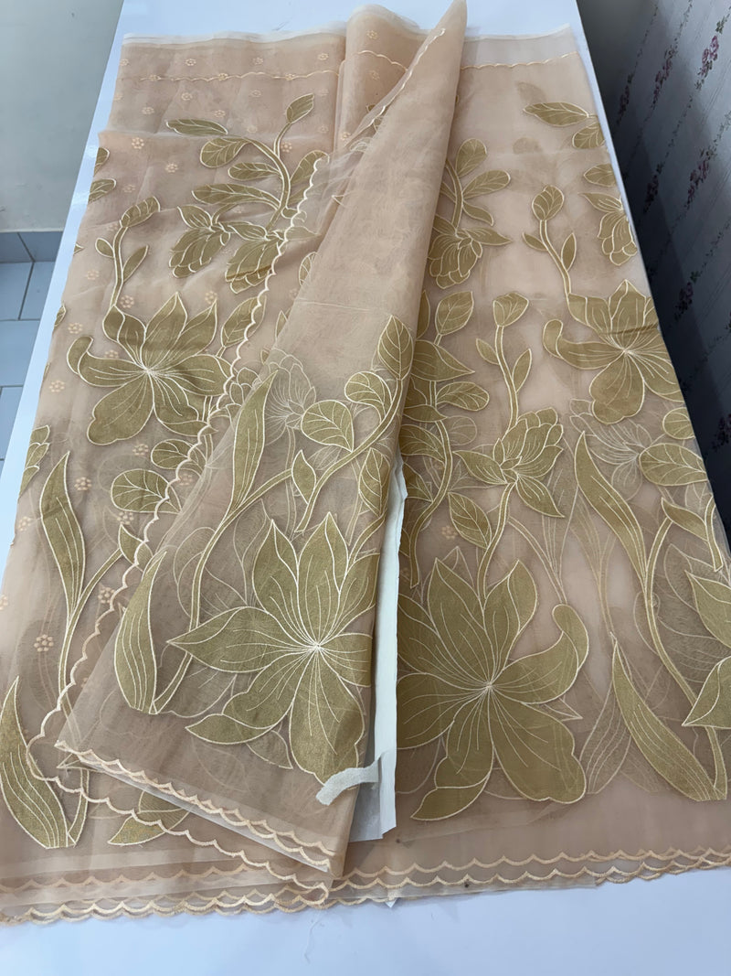 Organza saree with tissue applique work MS5081- Pastel DuskyPeach