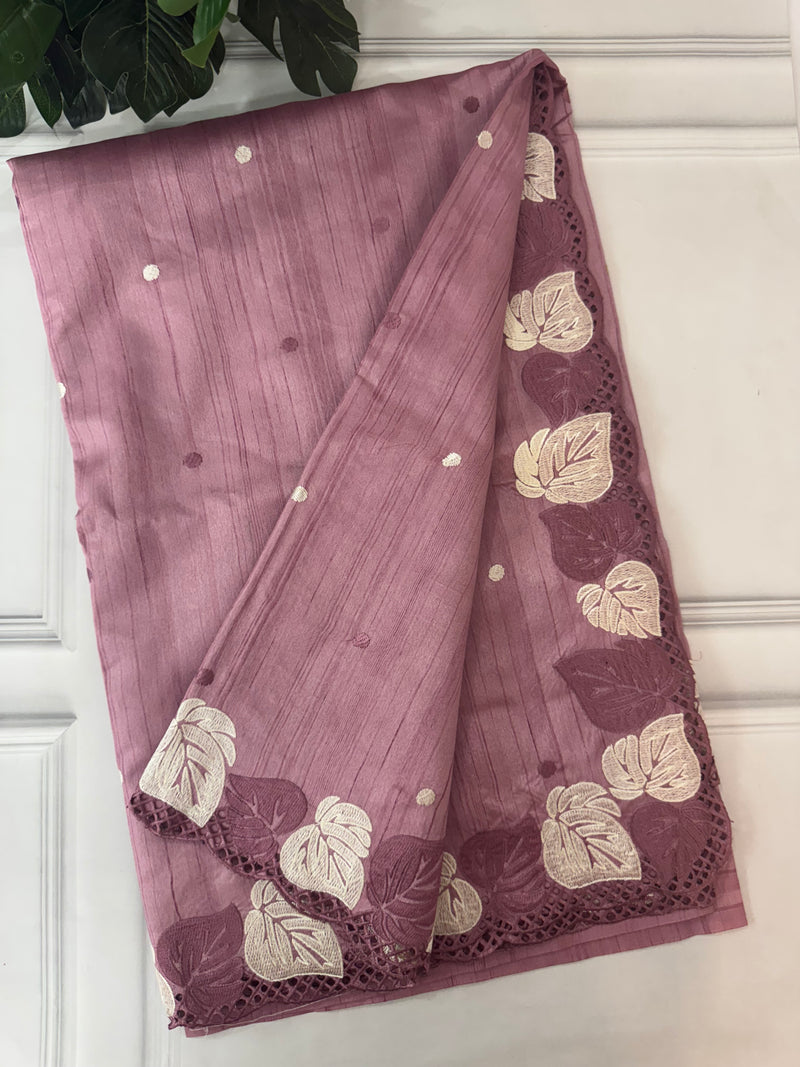 Embroidered Crepe blended tussar silk saree MS14473 DuskyPink