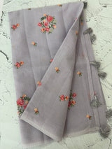 Lightweight NetKota saree with cross stitch embroidery MS143 - Lavender