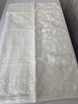 Mul chanderi- linen applique work saree  MSH174 - White