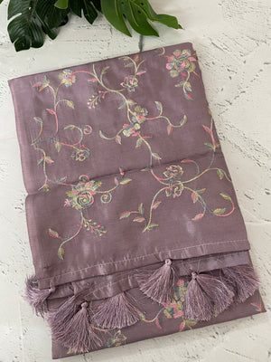 Tussar finish soft silk saree with thread embroidery MTS568 DustyLavender