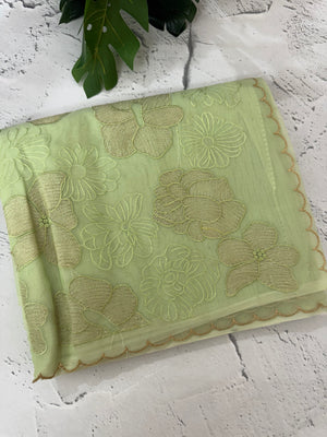 Viscose organza saree with thread work - MSH925 PastelGreen