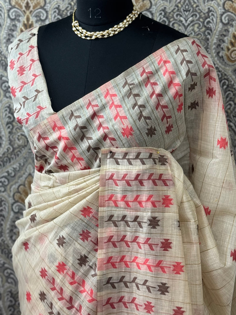 Jamdani silk Cotton Saree with blouse MS12551