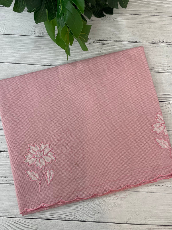 Soft kota silk saree with applique work MS14410 Pastel PeachPink