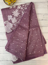 Crush Organza Applique work saree MS14997- DuskyWine