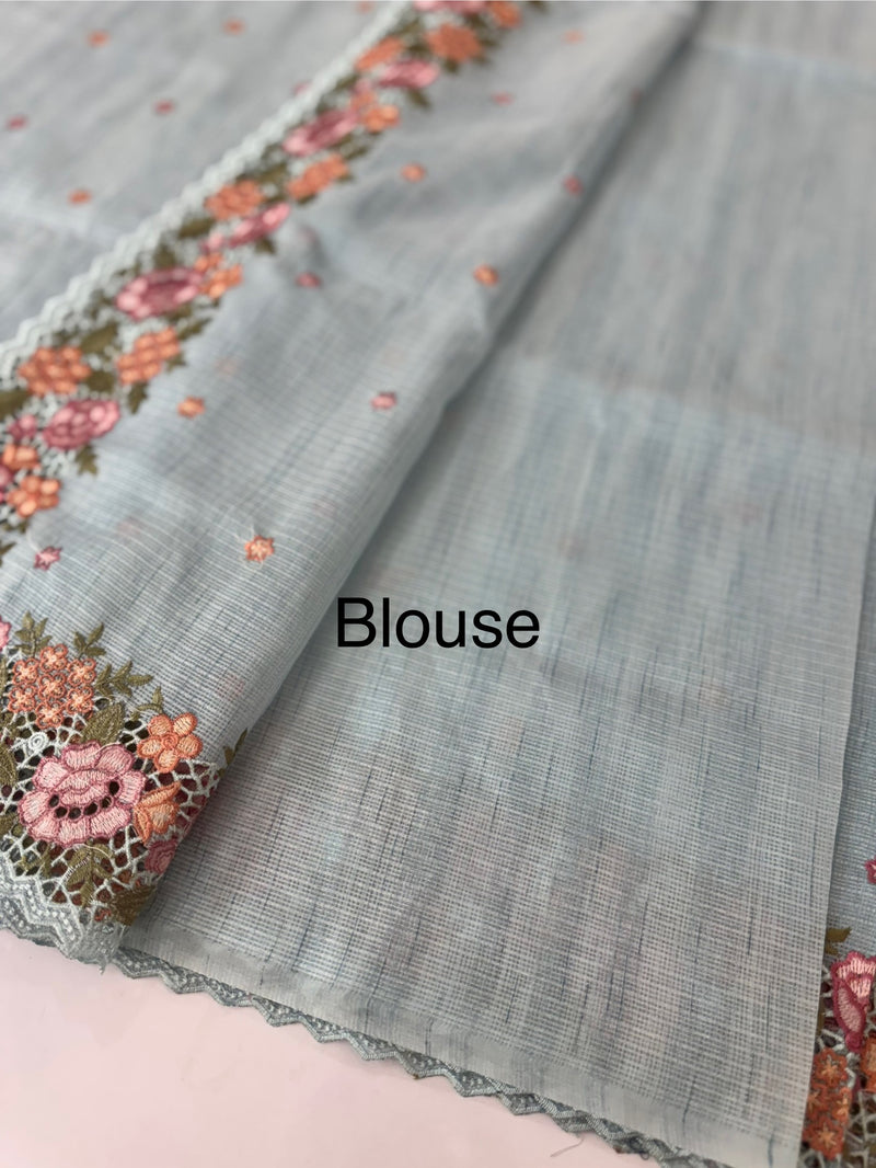 Embriodery Kota Silk Cutwork saree SBLCYTM- PastelBlue