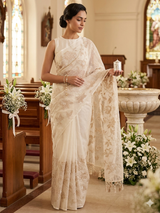 Mul chanderi saree with tissue applique work MSH237 - Offwhite