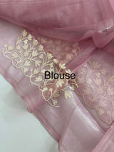 Glassy tissue organza saree with embroidery FKSF88- Pink 2