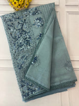 Handworked Tissue silk saree with French Knots FBLK162 DuskyBlue