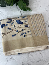 Tissue linen saree with embroidery MLS8977