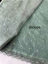 Organza saree with embroidery and pearl work - MSK54- DuskyBlue