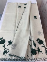Tissue cotton applique work saree MS6743(1) - BottleGreen